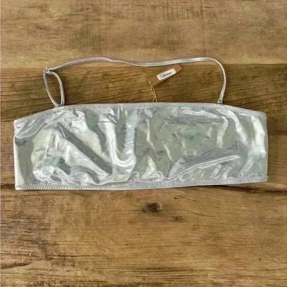 SKIMS Metallic Swim Bandeau ~ Nickel ~ 3X ~ NWT!